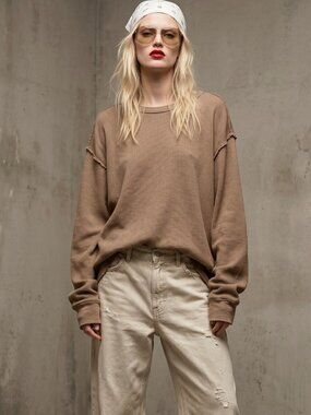 Lucky Brand 100% Cotton Oversized Waffle Y2K Sweatshirt XL